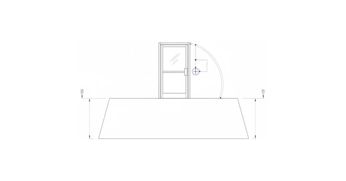 Architectural plan-view line drawing of an ADA-compliant storefront entry with maneuvering clearance and an automatic operator.