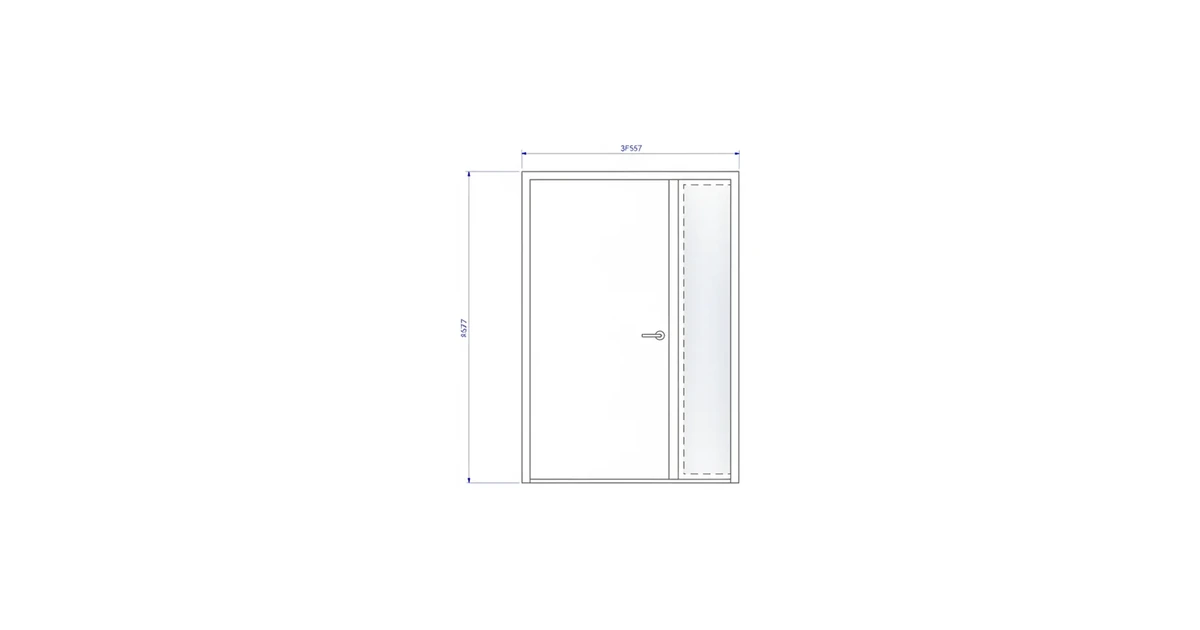 Architectural line drawing of a frosted privacy glass panel in a door sidelite.