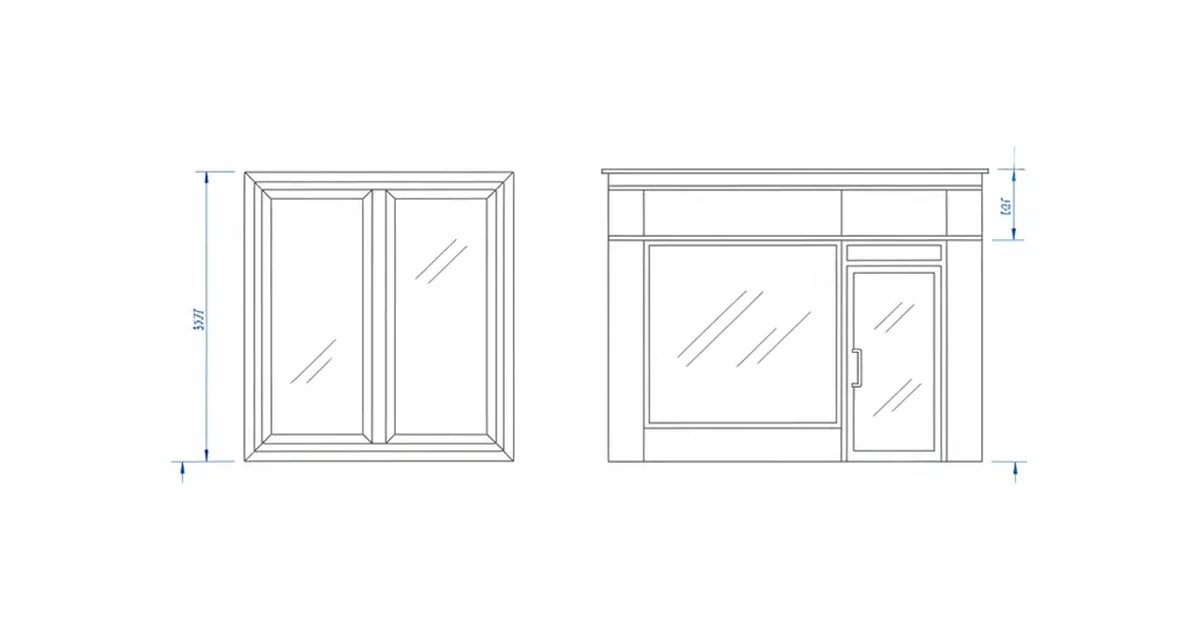 Architectural line drawing of residential window and glass services representing Elk Grove glazing.
