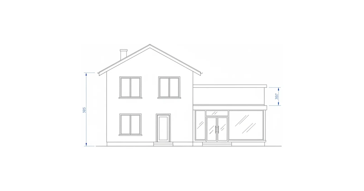 Architectural line drawing of residential and storefront glass work representing glazing services in Folsom.