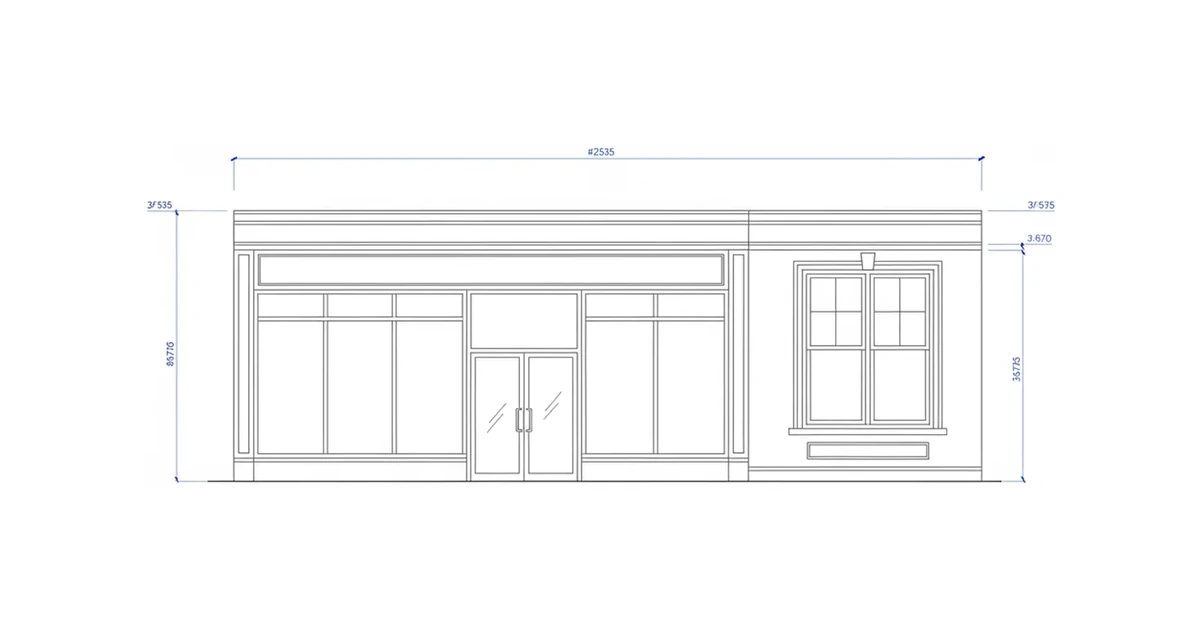 Architectural line drawing of a commercial storefront and a home window representing Roseville glazing services.