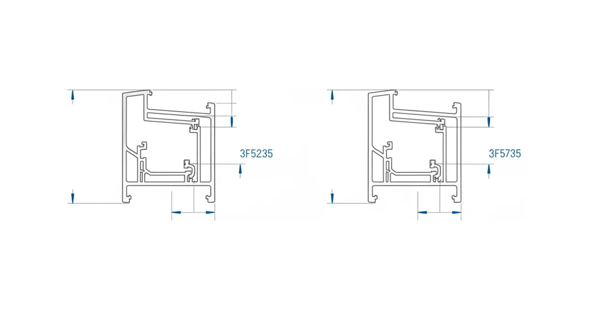 Architectural detail line drawing comparing anodized and powder-coated aluminum storefront framing profiles.