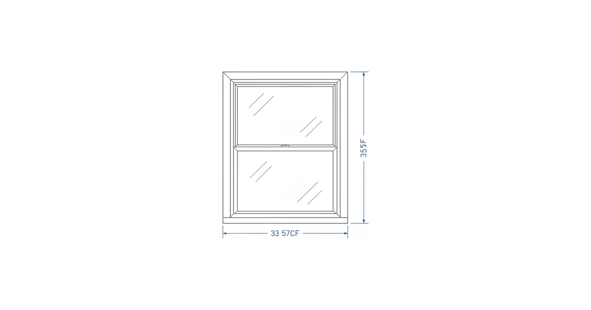 Architectural line drawing of a residential window with a glass pane being measured for replacement.