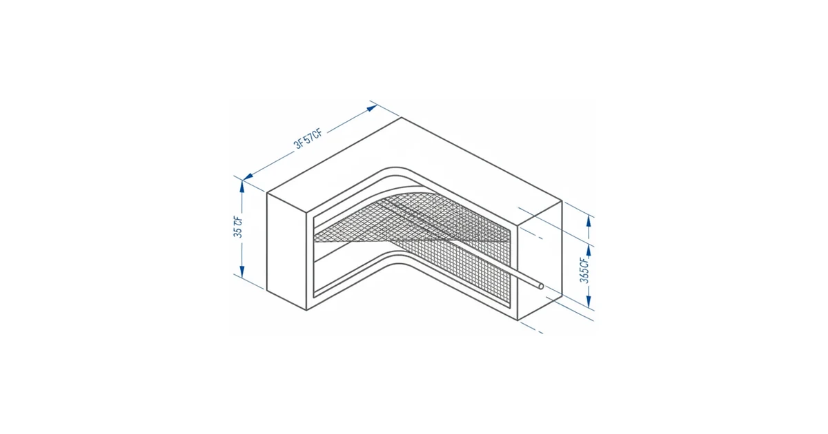Architectural detail line drawing of a window screen frame with mesh and spline.
